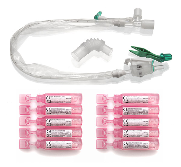 TrachSeal™ sistema chiuso di aspirazione per tubo endotracheale con soluzione salina, Adulto, 24 ore, mis. F12