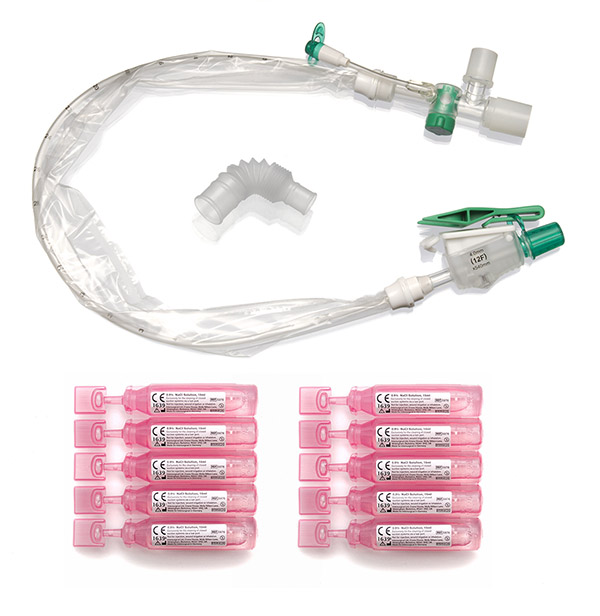 TrachSeal sistema chiuso di aspirazione per tubo endotracheale con soluzione salina, Adulto, 72 ore, mis. F12