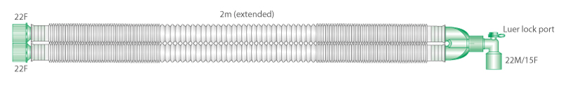 Circuito per ventilazione estensibile Compact da 22mm, attacco luer angolare, lungh. 2.0m