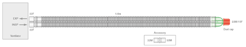 Circuito per ventilazione Flextube da 22mm, ≥1.6m - sterile