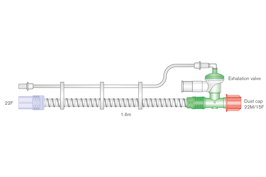 Circuito per ventilazione Smoothbore da 22mm con valvola di espirazione e linea di controllo ≥ 1.6m