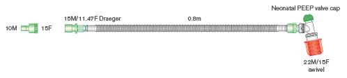 Circuito per rianimazione neonatale Flextube da 10mm con valvola PEEP e doppio raccordo girevole, ≥0.8m