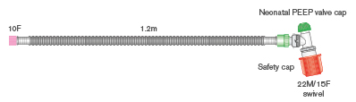Circuito per rianimazione neonatale Flextube da 10mm con valvola PEEP, doppio raccordo girevole per Neopuff®, ≥1.2m