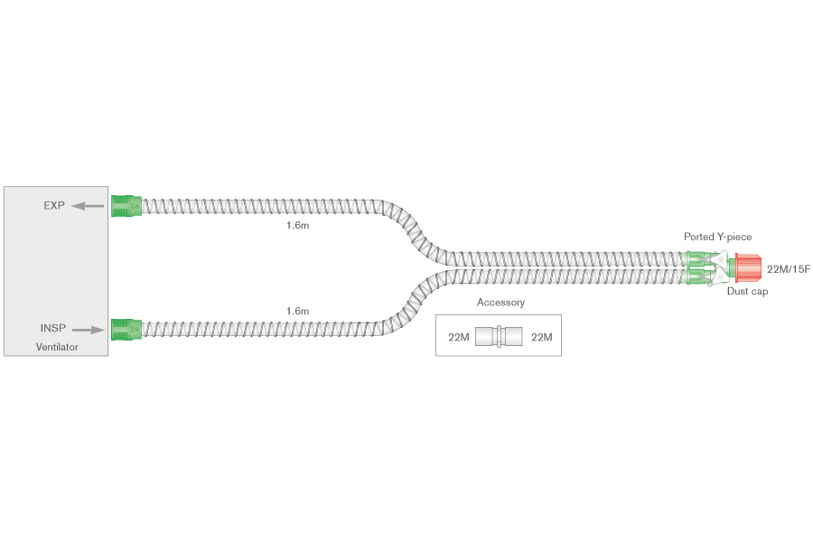 Circuito per ventilazione Smoothbore da 15mm con raccordo a Y con porte, 1.6m
