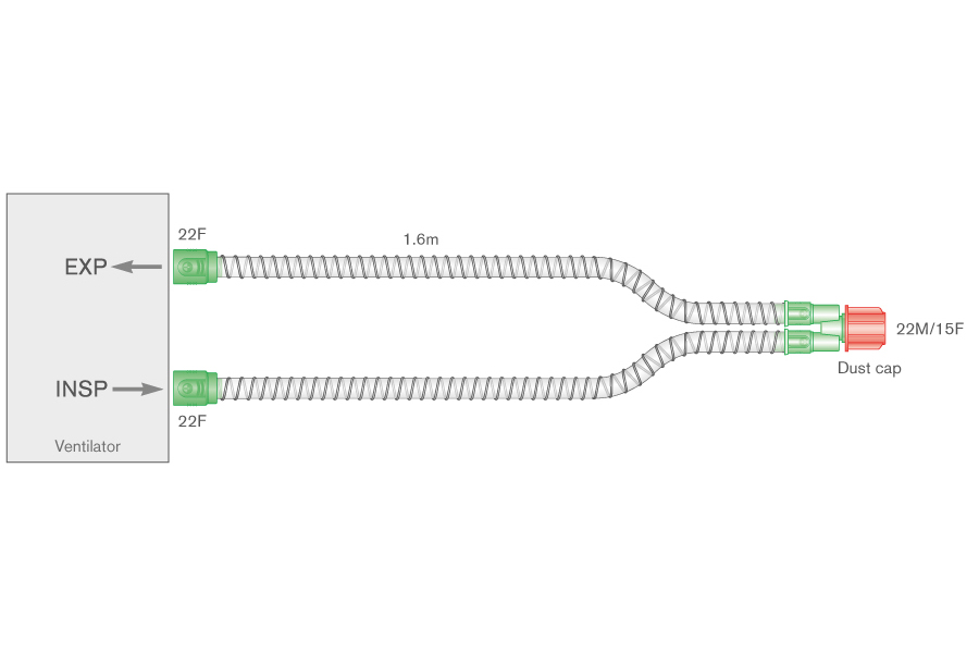 Circuito per ventilazione Smoothbore da 15mm, connettori da 22mm lato macchina, lungh. 1.6m