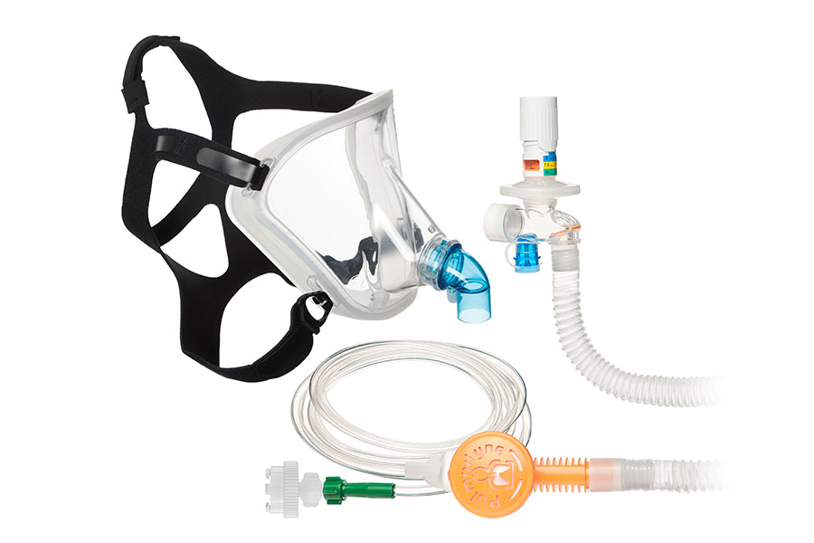 Sistema O2-MAX™ Trio con tubo smoothbore, valvola PEEP regolabile 3-SET™ attacco AFNOR e maschera total face Adulto Medium