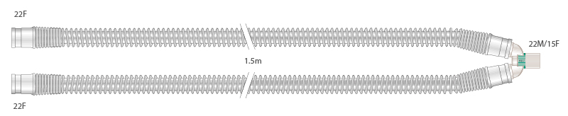 Circuito per ventilazione per adulto in silicone trasparente da 22mm, lungh. 1.5m