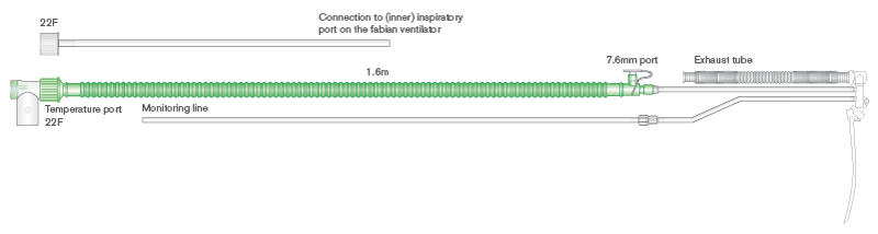 Circuito per ventilazione Flextube™a linea riscaldata per sistema nFlow™ di CPAP  nasale neonatale per ventilatori fabian, lungh. 1.6m