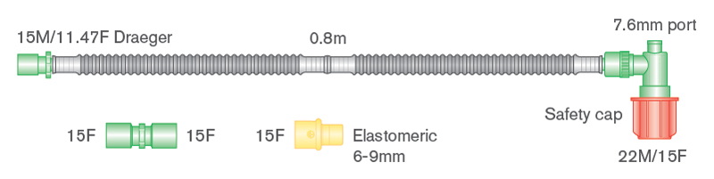 Circuito per rianimazione neonatale Flextube™ da 10mm con valvola PEEP pretarata, lungh. 0.8m