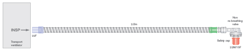 Circuito per ventilazione Smoothbore da 22mm basic, con valvola di non re-breathing, per ventilatori Oxylog® 1000, Pneupac® paraPAC®, ventiPAC™ e transPAC™, lungh. 2m