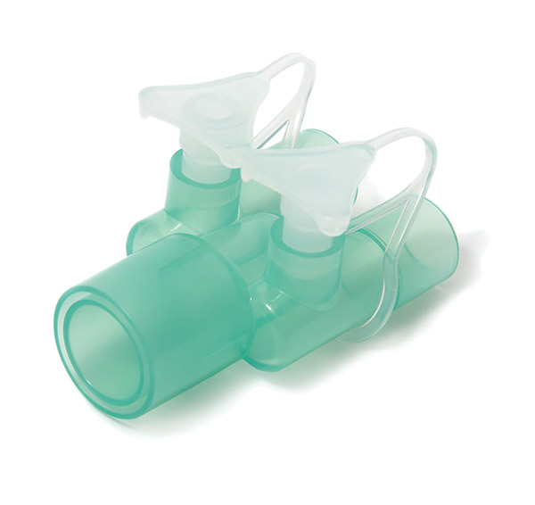 Raccordo a Y pediatrico da 15mm parallelo, 22M/15F connessione paziente - 15M-15M con porta da 7.6mm 