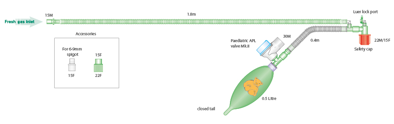Circuito per ventilazione Pediatrico con raccordo a T, pallone chiuso da 0.5L, 1.8m